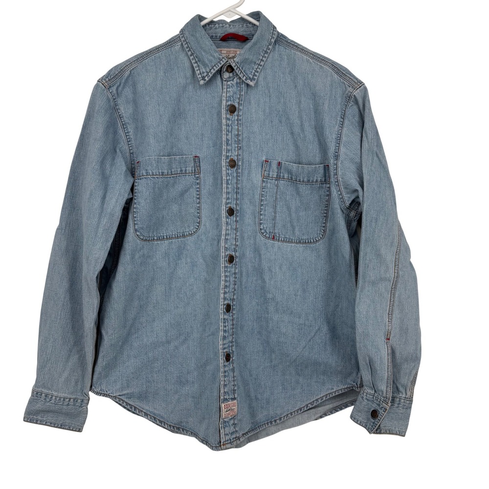 Levi Strauss Signature Mens Denim Shirt Light Wash‎ Cotton Button Up Size M Y2K
